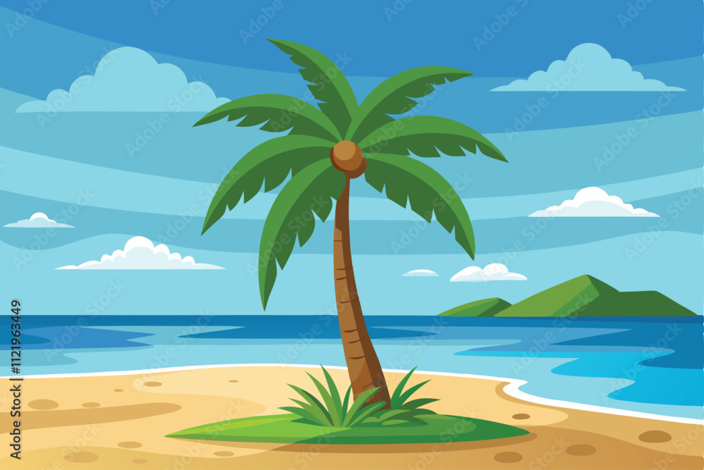 Fototapeta premium beach with palm tree vector illustration