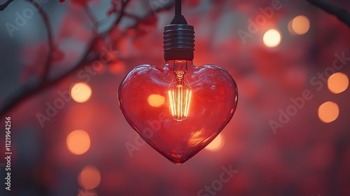 A light bulb on a red heart ball against a pink pastel background symbolizes love, care, sharing, giving, wellbeing, inspiration, and ideas, connecting emotions with positive actions and thoughts photo