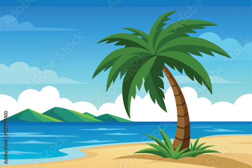 beach with palm tree vector illustration
