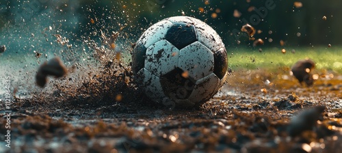 Dynamic Soccer Action on Muddy Field for Sports Branding and Event Promotions photo