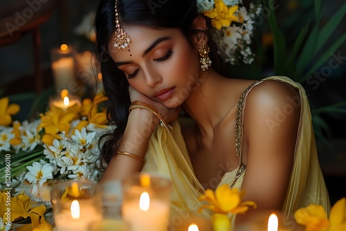 Indian Woman Model in Off-White Traditional Pose photo