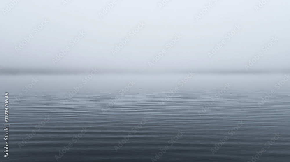 Fototapeta premium A misty morning at Loch Ness with the faint outline of the monster visible in the distance, blending into the gray waters