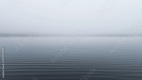 A misty morning at Loch Ness with the faint outline of the monster visible in the distance, blending into the gray waters photo