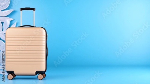 a photostock of a sleek travel suitcase with neutral tones against a clean background, modern explorer 2025 photo