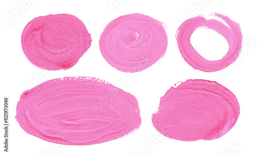Vector set of hand drawn thick paint daubs circles. Pink round banners for backgrounds
