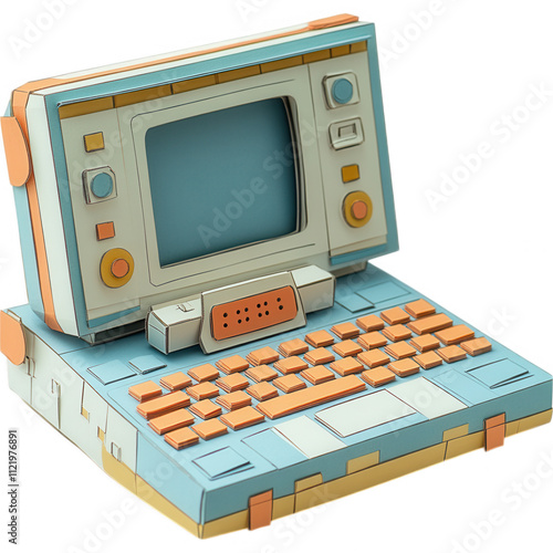 Vintage 1980s-style Desktop Computer with Colorful Retro Aesthetic background removal