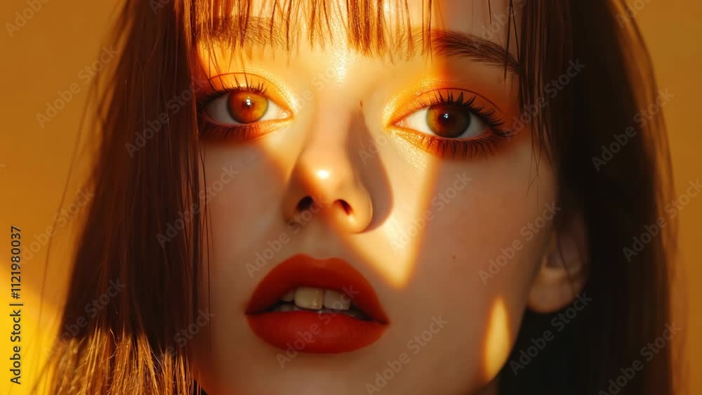 Dramatic shadows and expressions on vibrant background with shifting light patterns Dramatic shadows and expressions on vibrant background with shifting light patterns