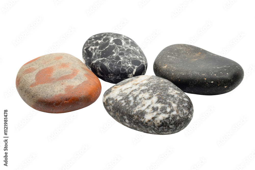 A collection of smooth, colorful stones isolated on a white background, showcasing their unique textures and patterns. A collection of smooth, colorful stones isolated on a white background, showcasing their unique textures and patterns.