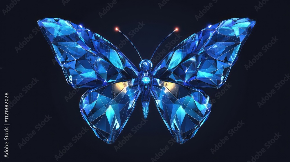 Fototapeta premium Blue butterfly crystal geometric facets