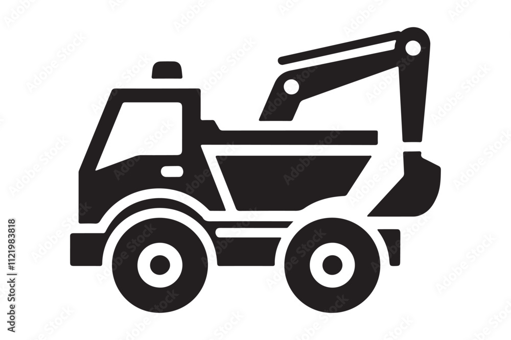 Naklejka premium Construction Equipment Silhouette Excavator, Crane, and Tractor Vector Icons
