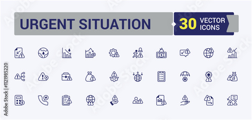 Urgent Situation line web icon set. Containing market, economy, plan, report, risk and more. Flat UI icon design. Editable vector outline and solid icons.
