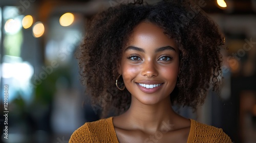 A confident African American woman smiles during a job interview, seeking a new position or promotion