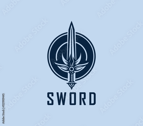 Sword logo design. Silhouettes of medieval knight sword. Morden sword logo template vector