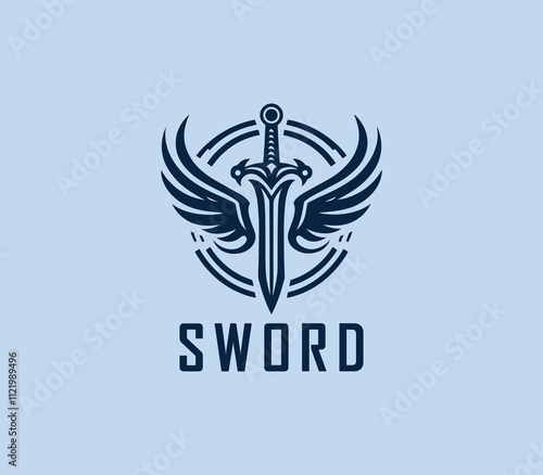 Sword logo design. Silhouettes of medieval knight sword. Morden sword logo template vector