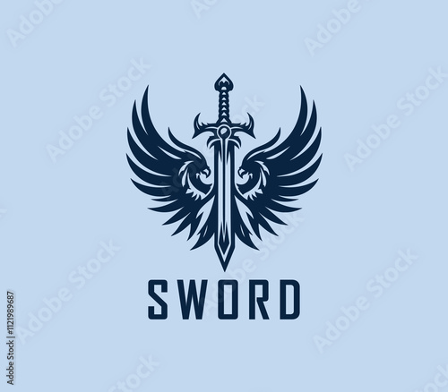 Sword logo design. Silhouettes of medieval knight sword. Morden sword logo template vector