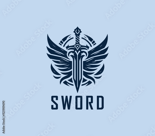 Sword logo design. Silhouettes of medieval knight sword. Morden sword logo template vector