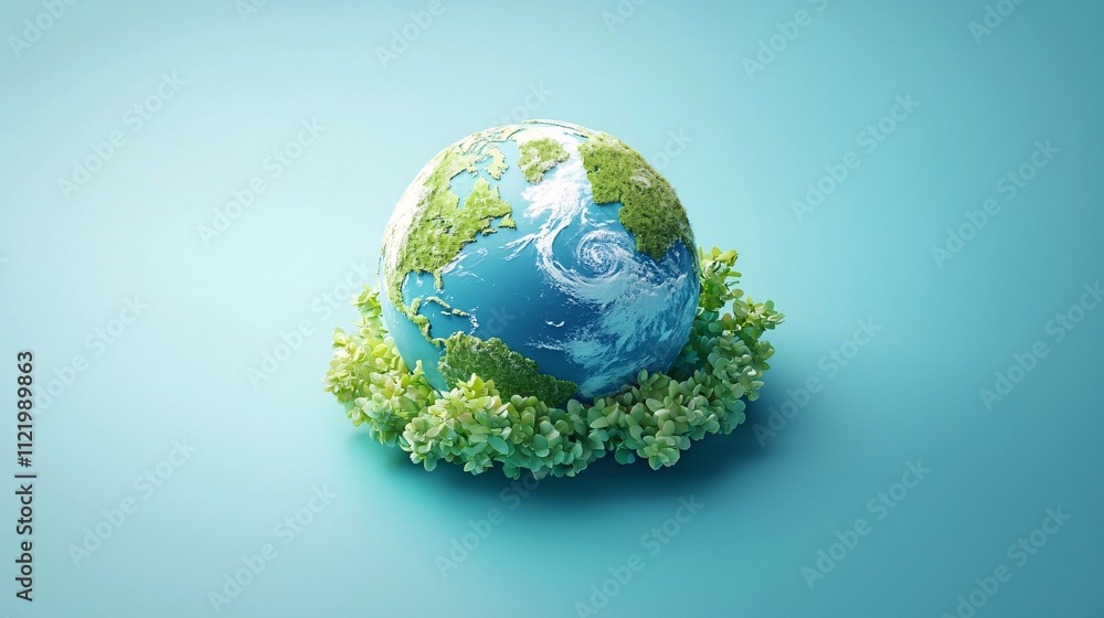 Illuminated Earth: Minimalist Design Icon with Green Continents and Light Blue Oceans on Gradient Background Illuminated Earth: Minimalist Design Icon with Green Continents and Light Blue Oceans on Gradient Background