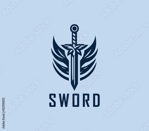 Sword logo design. Silhouettes of medieval knight sword. Morden sword logo template vector