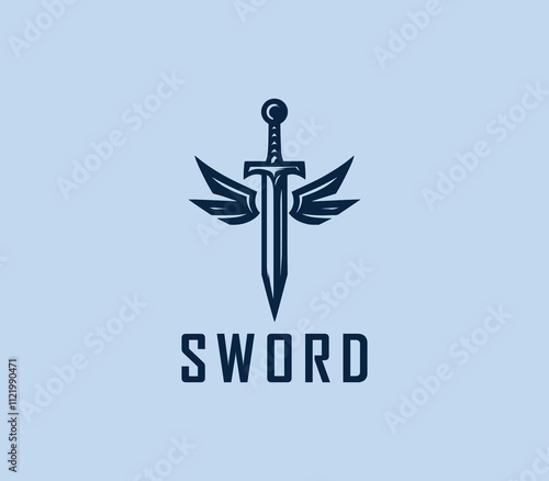 Sword logo design. Silhouettes of medieval knight sword. Morden sword logo template vector