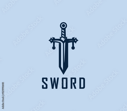 Sword logo design. Silhouettes of medieval knight sword. Morden sword logo template vector