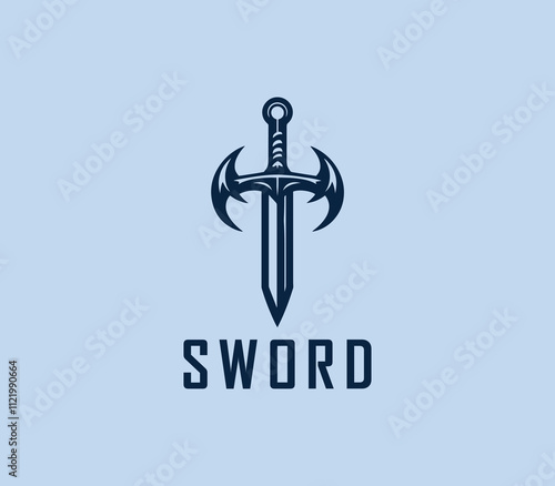Sword logo design. Silhouettes of medieval knight sword. Morden sword logo template vector