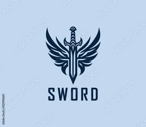 Sword logo design. Silhouettes of medieval knight sword. Morden sword logo template vector