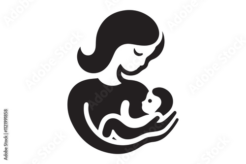 Silhouette of Motherhood and Baby Bonding Vector Art