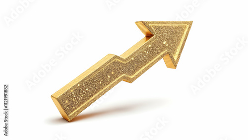 A 3D rendering of a golden arrow pointing upward, symbolizing growth, success, and positive financial trends. The textured gold adds a luxurious feel.