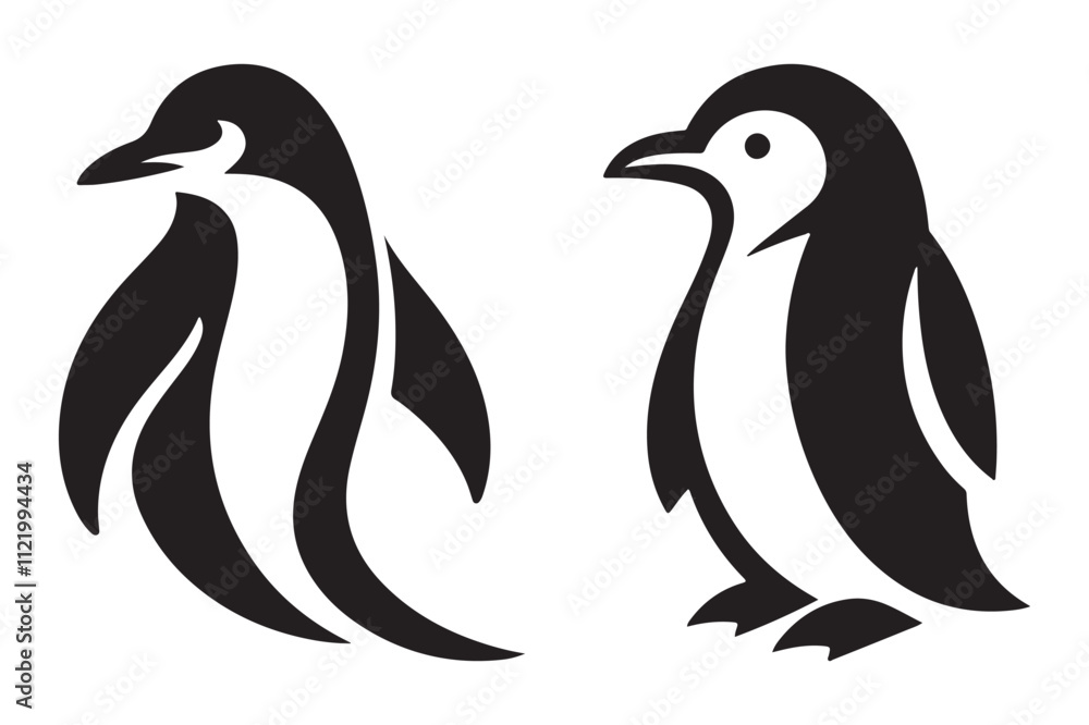 Fototapeta premium Penguin Silhouette Set Diverse Poses in Vector Design