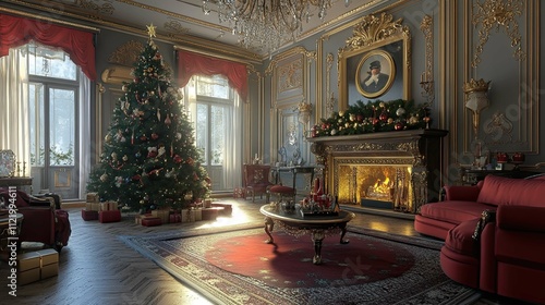 Wallpaper Mural New Year's interior with Christmas tree castle  Torontodigital.ca