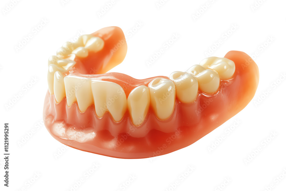 Fototapeta premium A realistic representation of a set of dentures on a transparent background, showcasing dental care and oral health.