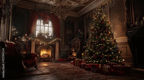 Wallpaper Mural New Year's interior with Christmas tree castle  Torontodigital.ca