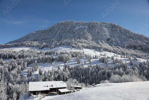 Winter hiking in Allières in the canton of Vaud, Switzerland photo