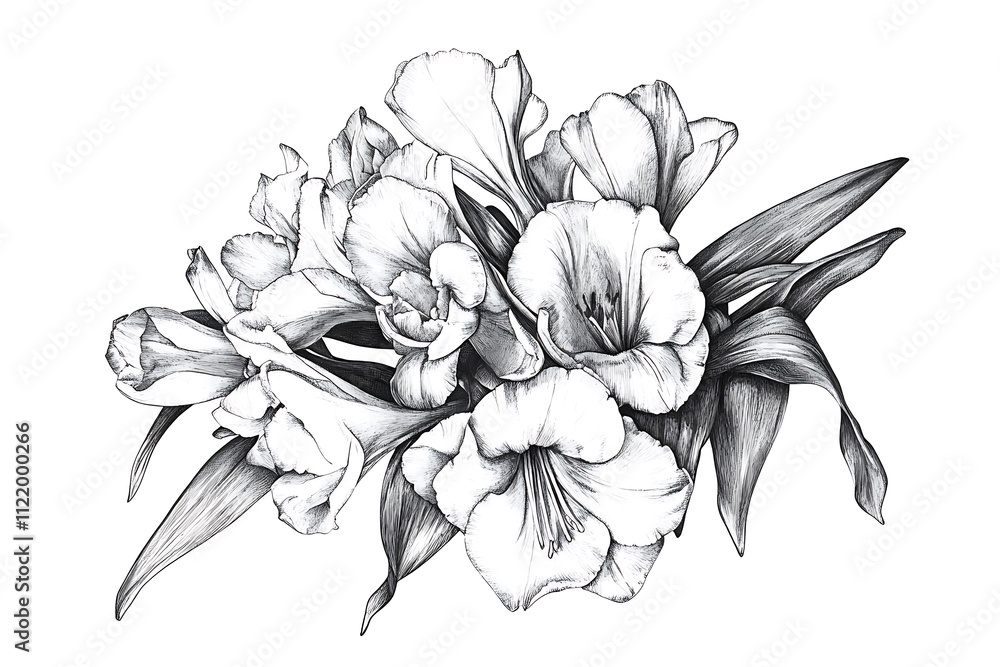 Obraz premium Beautiful Floral Bouquet Line Art Drawing