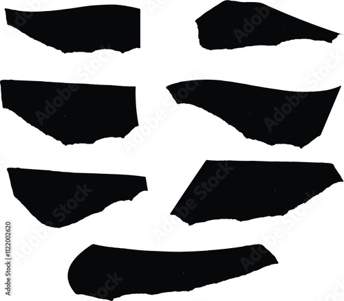 set of black  torn paper. Paper with space for text. Torn white paper texture or paper background for design with copy space, background for text. Paper scraps ripped page piece. Torn note paper