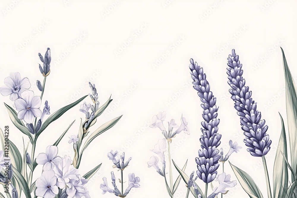 Naklejka premium Delicate Lavender and Floral Botanical Art