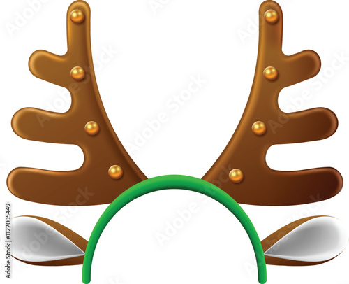Reindeer antlers headband with golden decorations and white ears attached to a green plastic band, bringing festive cheer to christmas celebrations
