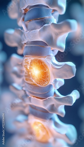 Severe Spinal Disc Degeneration 3d Rendering Of A Damaged Disc And Surrounding Vertebrae