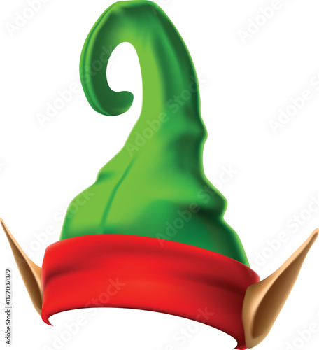 Green elf hat featuring a vibrant red band and whimsical pointy ears, capturing the enchanting spirit of christmas, serves as a joyful symbol of holiday celebrations and festivities