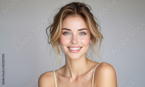 Happy smiling face. Beauty sensual woman portrait. Beauty portrait of a young cute woman. Gorgeous girl. Beautiful portrait of blonde model.