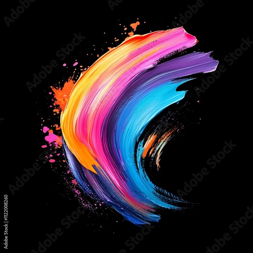 Vibrant Colorful Brushstroke Splash on Black Background photo