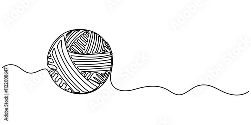 Clew ball of thread. Continuous one line drawing, Ball of Yarn Line Art, Hand knitted sweater in continuous line art drawing style. Ball of thread and pullover knitted garment. Knitting and crocheting