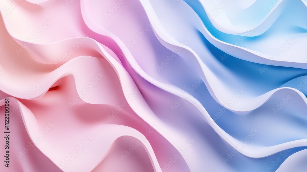 Obraz premium Pastel colored waves blend seamlessly, creating a vibrant 3D abstract design ideal for mockup applications and creative projects. Generative AI