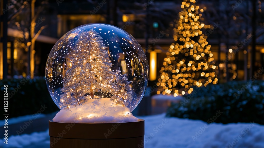 A beautiful snow globe aglow with the magic of Christmas Eve. The delicate snowflakes dance and swirl within the globe, creating a serene and enchanting winter wonderland A beautiful snow globe aglow with the magic of Christmas Eve. The delicate snowflakes dance and swirl within the globe, creating a serene and enchanting winter wonderland