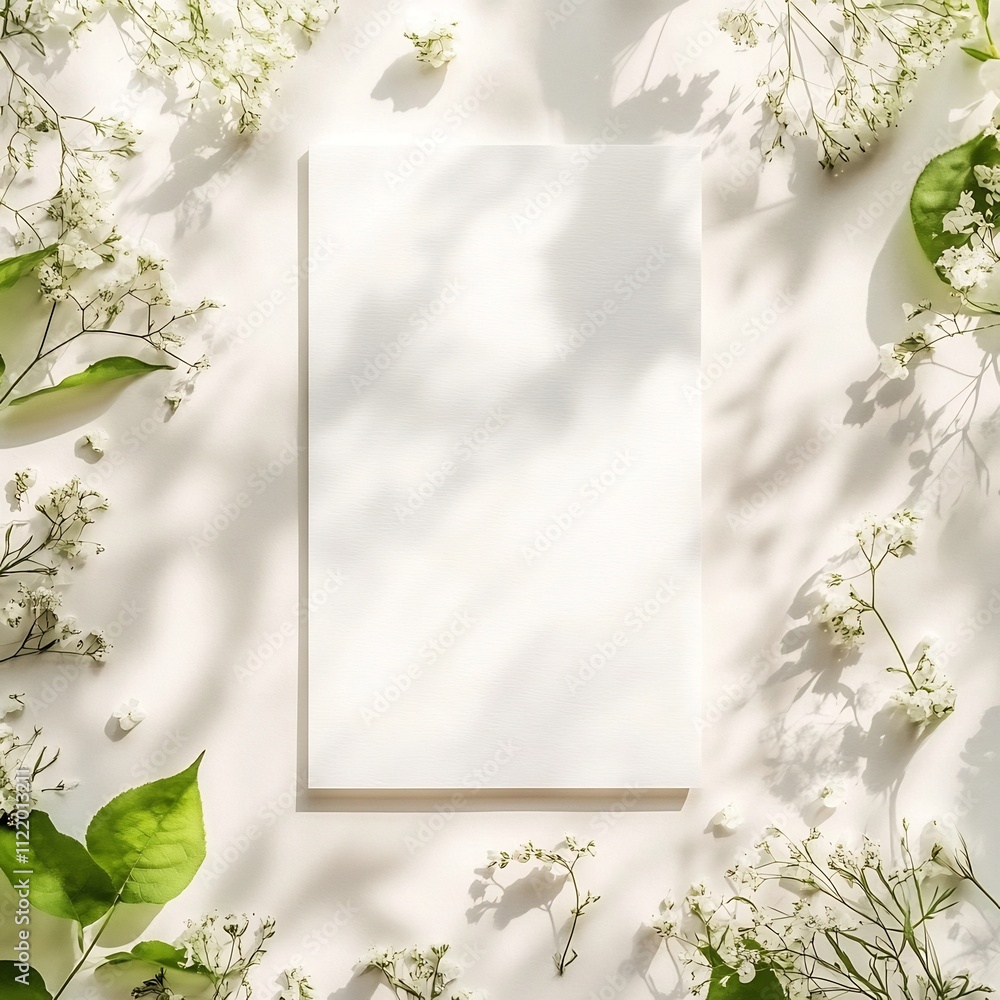 Elegant Floral Wedding Invitations on a Delicate Nature Mockup Background Elegant Floral Wedding Invitations on a Delicate Nature Mockup Background