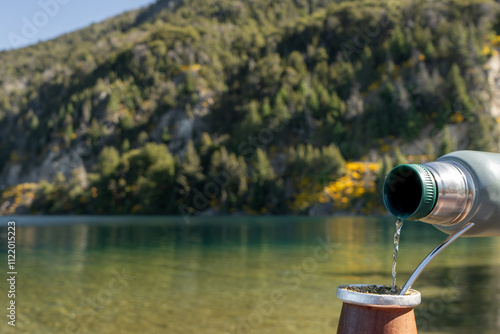 Pouring Water into Mate at Lago Moreno, Bariloche