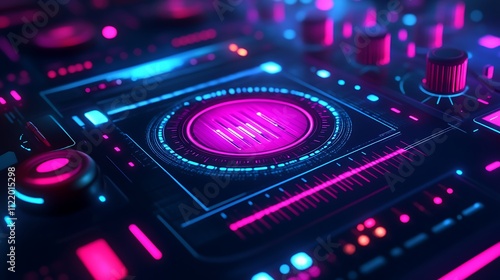 Wallpaper Mural A sleek holographic logo embedded in a digital interface, with glowing buttons and icons Torontodigital.ca