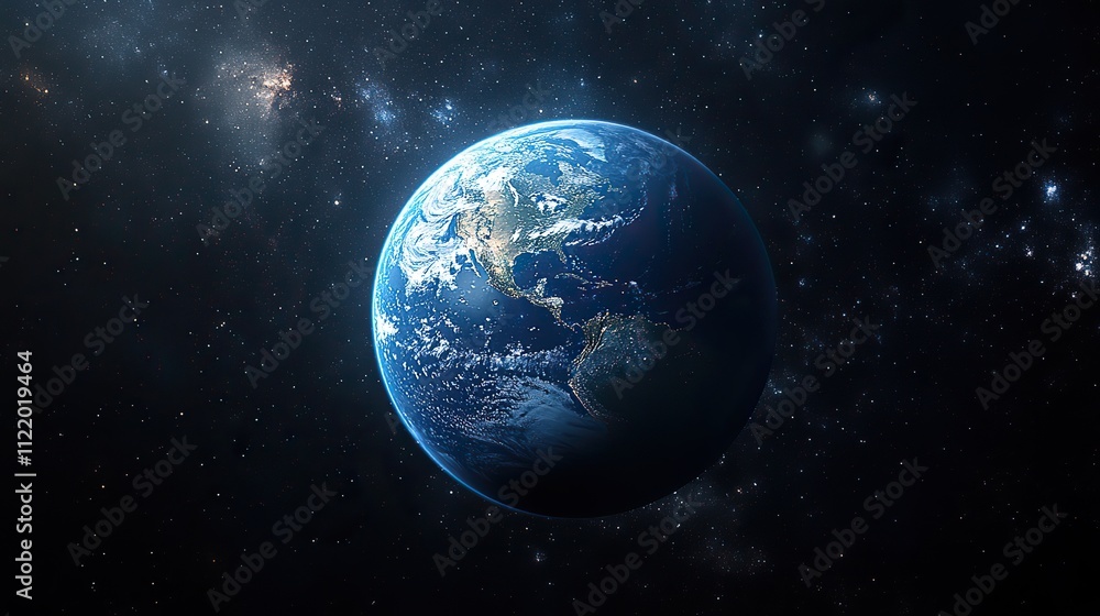 Obraz premium A blue Earth is shown with other elements against a dark background