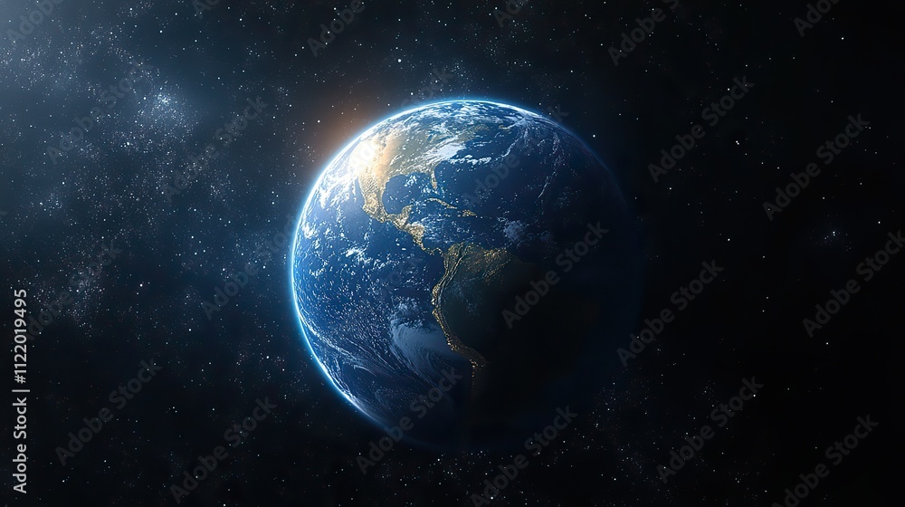 Obraz premium A blue Earth is shown with other elements against a dark background