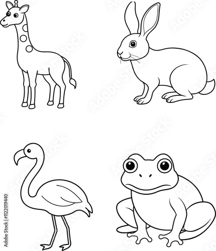 Coloring Books Cute Animals Line Art Illustration